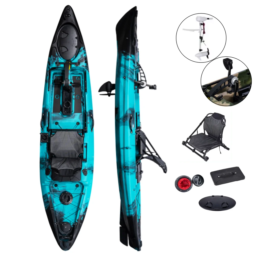 12ft Single Seat HDPE Hull Fishing Kayak Propeller Pedal Drive System Electric Motor Single Sea Fishing Kayak