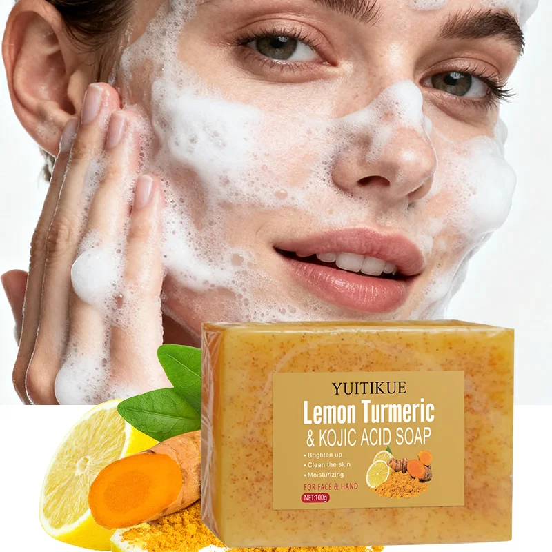 

YUITIKUE Lemon Turmeric Soap 100g - Deep Cleansing & Super Moisturizing, Brightens Skin, For Face Body Hand, Unique Fragrance