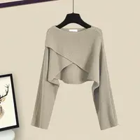 Spring and Autumn Set Women's 2023 New Korean Fashion Cross Knitted Sweater Age Reducing Sling Dress Two Piece Set - Image 6