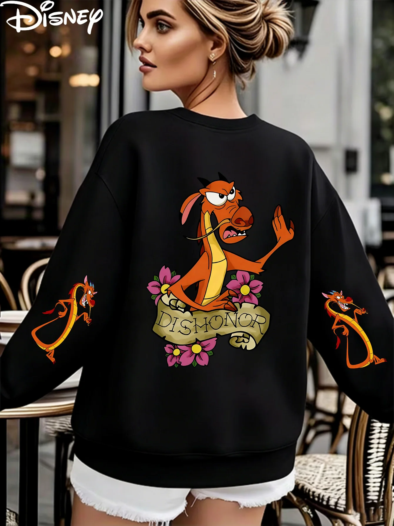

Disney Women's Mulan and Mushu Dragon Sweatshirt Spring and Autumn Fleece Sweatshirt Everyday Outdoors for Any Occasion