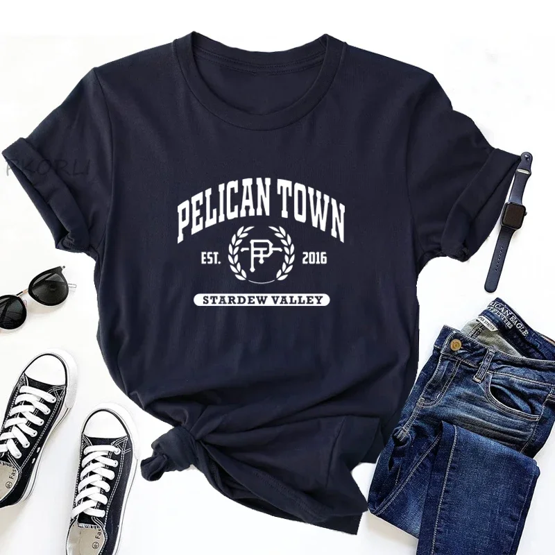 College Style Stardew Valley T Shirt Foe Women Cotton Short Sleeve Round Neck Tee Shirt Pelican Town Gamer Tees Shirts Clothing