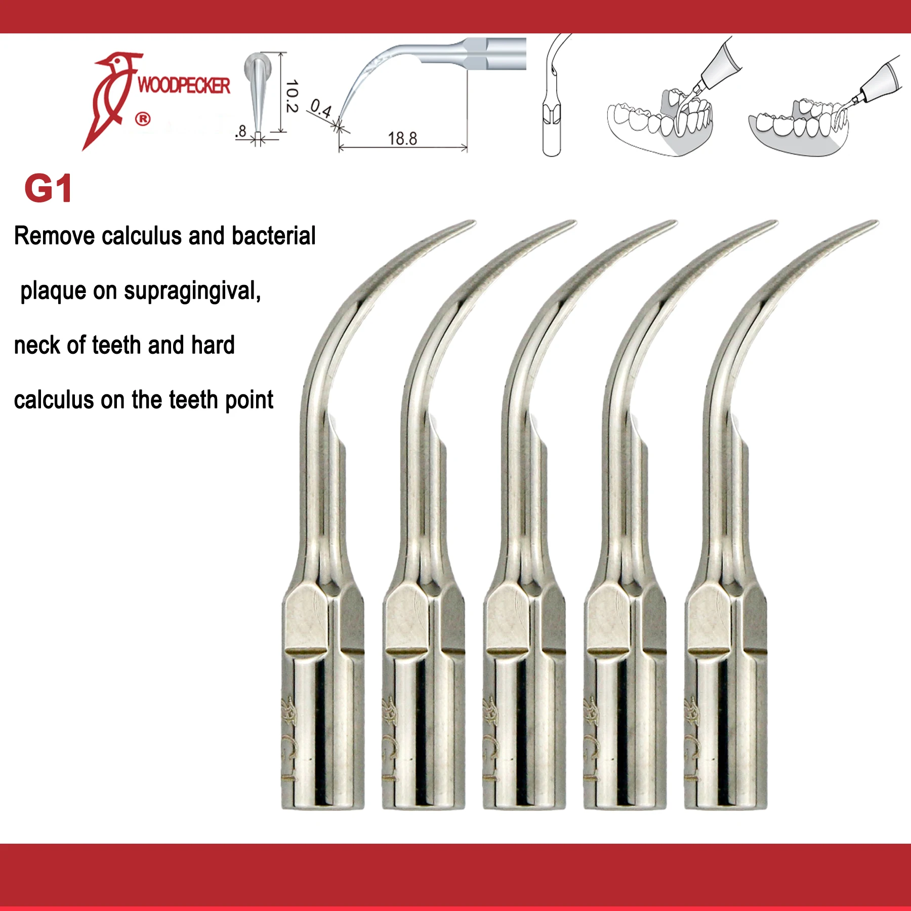 Original Woodpecker Ultrasonic Scaling Tip Dental Scaler Tips G1 G2 G3 G4 G5 G6 G7 G8 Fit EMS Satelec Acteon Dental Tools