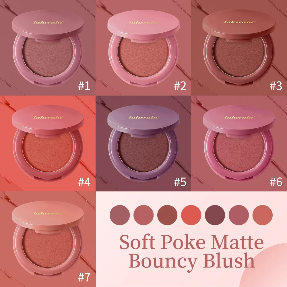 2pcs Face Blush & Free Brush Soft Velvety Matte Finish Nude Makeup Monochrome Beginner Women's Blush Palette Cosmetic