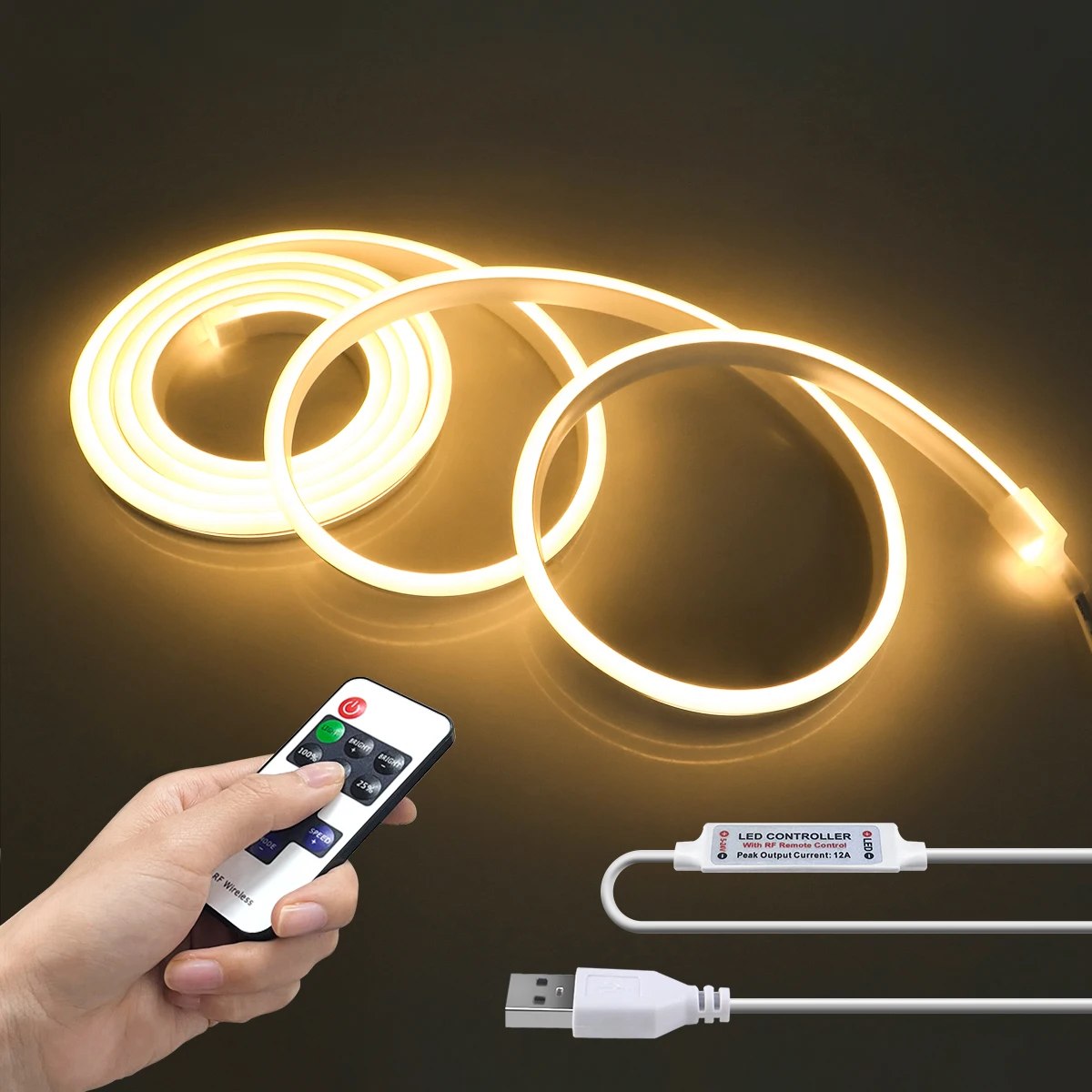 USB 5V Ściemnialna neonowa taśma LED z pilotem RF Ściemniacz Żel krzemionkowy Lampa LED do podświetlenia pokoju Oświetlenie dekoracyjne