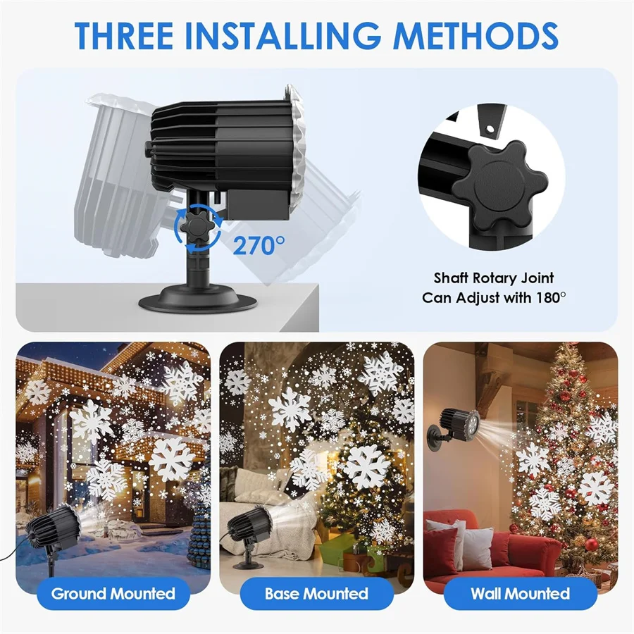 ثلاثية الأبعاد HD الثلج عيد الميلاد العارض ضوء في الهواء الطلق الثلج كشاف ضوئي مقاوم للماء المشهد تساقط الثلوج مصابيح العارض