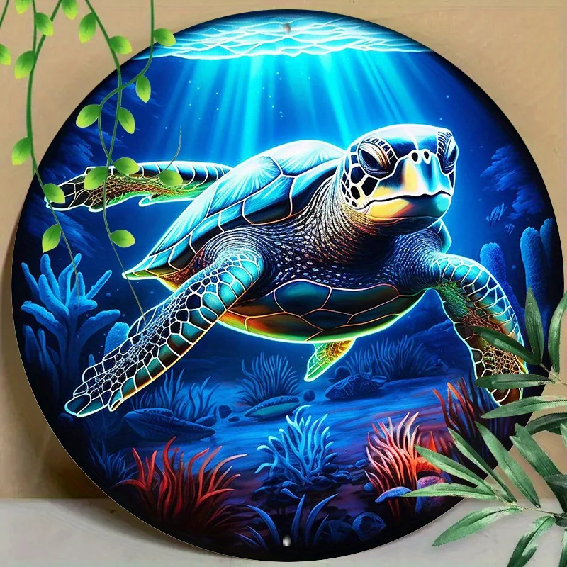 

Round Metal Aluminum Mark Turtle, Liquid Metal, Gradients, for Home, Living Room, Coffee Shop, Office, Wall Decoration Art
