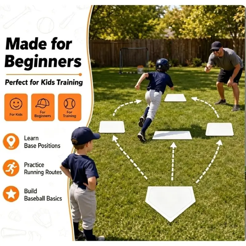 NALFI-Softball& Baseball Base Set(5 Pcs)- 3 Toss Down Bases, 1 Homeplate, 1 Pitching Rubber For Kickball Softball Practice