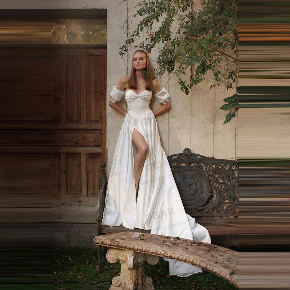 

Простые свадебные платья трапециевидной формы из атласа с разрезом в форме сердца, платья невесты с открытой спиной, Vestidos De Novia, элегантные вечерние платья 2025 года по индивидуальному заказу