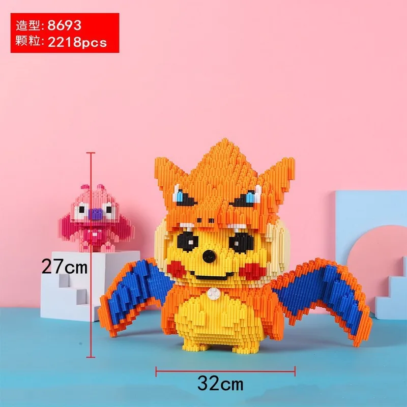 Pokemon New 28CM Pikachu Building Blocks Cartoon Animal Model Educational Toys Graphics Action Figure Assembled Toys for Kids