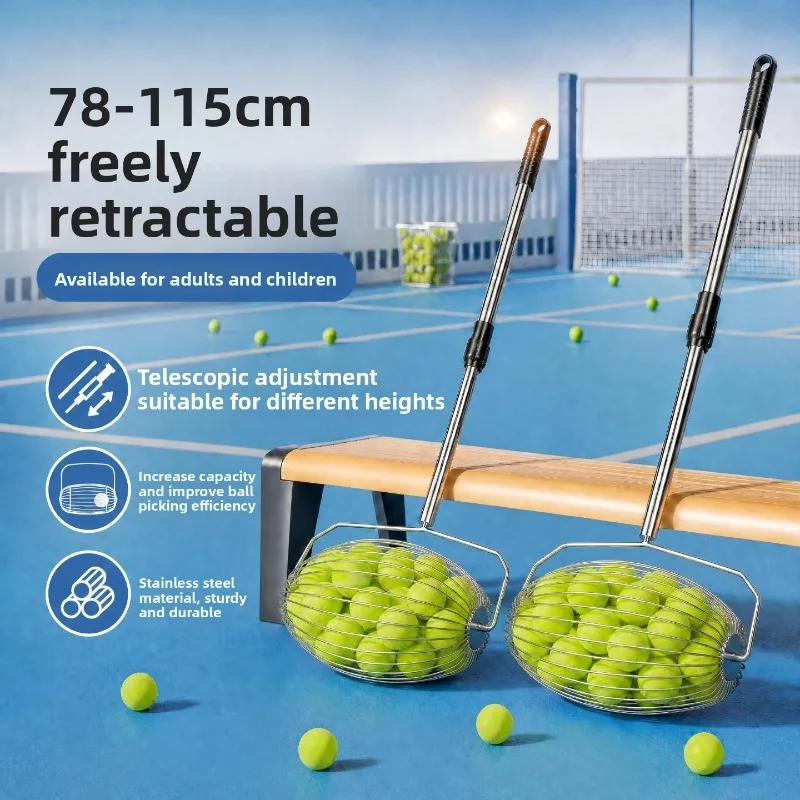 Portable Tennis Ball Picker Rapid Olive Shaped Roller Extendable Automatic Collector Roller Ball Picker Tennis Ball Picker