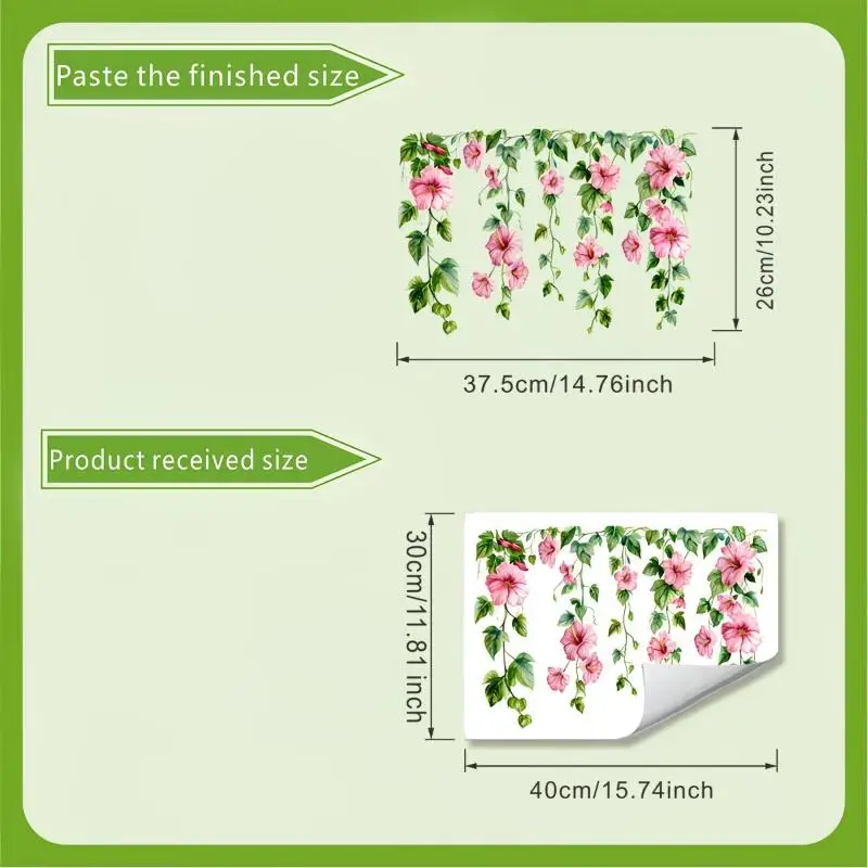 Fresh Floral Pattern Sink Area Background Wall Sticker Bathroom Wall Decoration Self-Adhesive Removable Waterproof Sticker