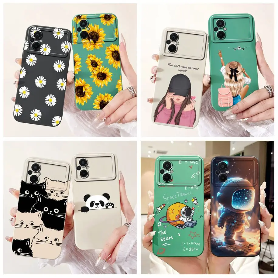 Case For Xiaomi Poco M5 Cover Sweet Girls Cute Cat Daisy Cartoon Soft Silicone Lens Protective Cover For Xiomi PocoM5 M 5 Bumper