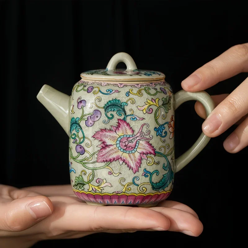 

180 мл Ru Kiln Винтажная керамика из глины Campsis Grandiflora Цветок Квадратный чайник Керамический высококачественный изысканный чайный сервиз кунг-фу Чайник