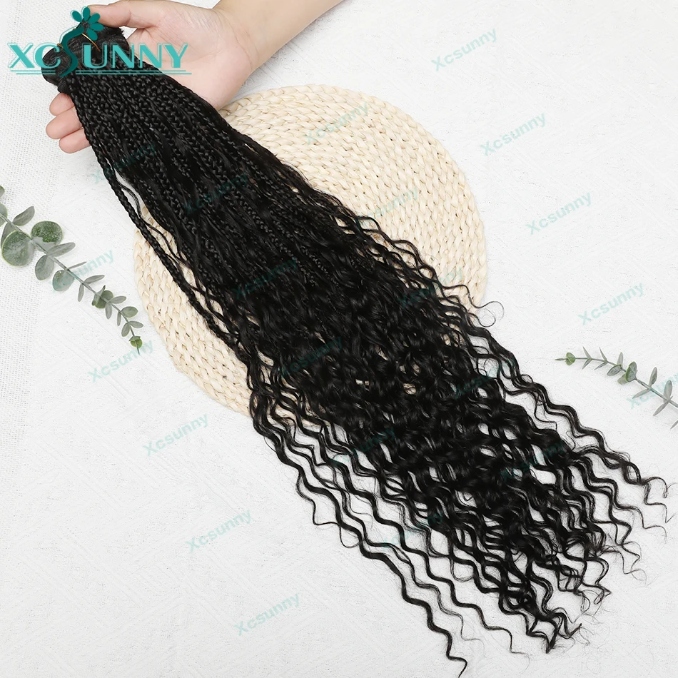 

Water Wave Human Hair Bundles Braided Curly Hair 28inch Boho Box Braids Crochet Human Hair Extensions Curly For Black Women