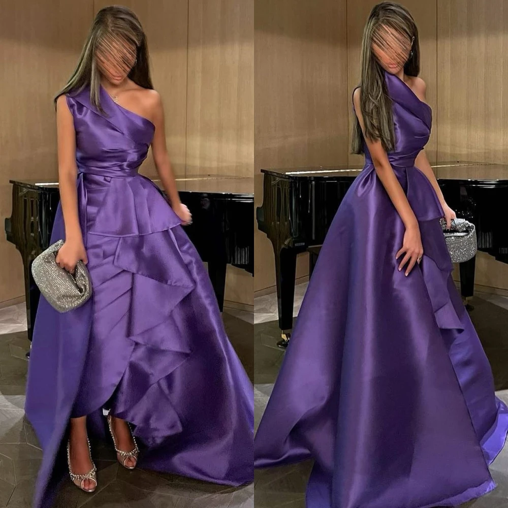 

Exquisite High Quality Asymmetrical One-Shoulder Ball Gown Formal Ocassion Pleat Satin vestidos de coquetel