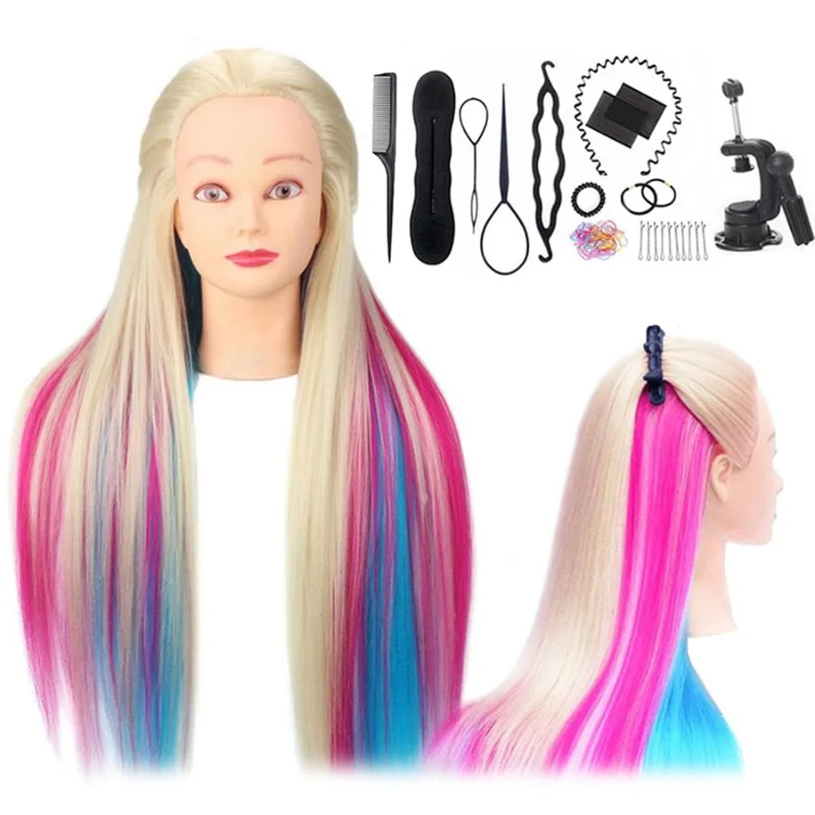 

29 Inch Long Colorful Hair Cosmetology Mannequin Head for Styling and Hairdressing Practice in Salon Training Professional Hair