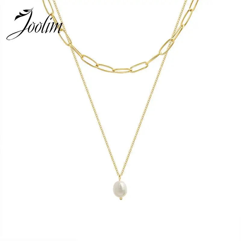 

Joolim Jewelry Wholesale Waterproof Light Luxury Permanent Freshwater Pearl Pendant Stainless Steel Necklace For Women