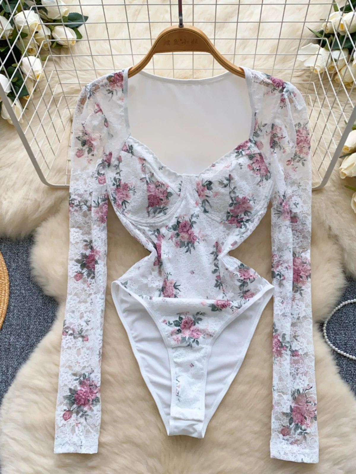 

Pure Desire Sexy Lace Jumpsuit Women's Slim Fit Long Sve Inner Wear High Waist Straight Cut ort Pants Online Exclusive