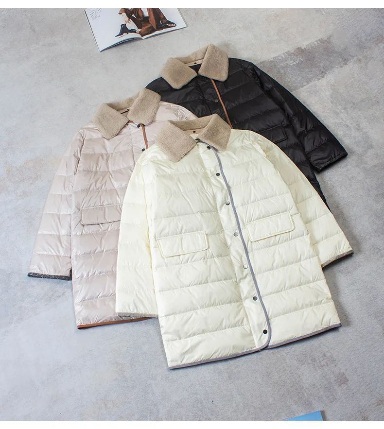 

Women's Winter New Down Jacket Flip Collar Removable Loose Chain Long Goose Down Jacket