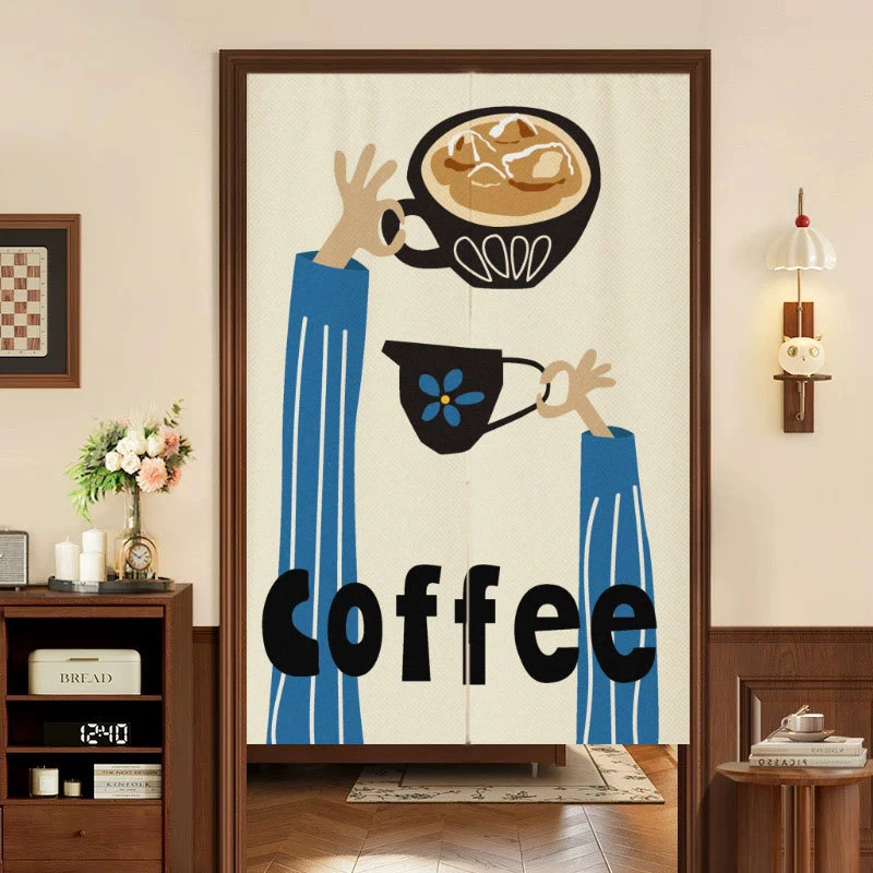 VIKAMA Maillard Coffee Bear Japanese-Style Door Curtain, Kitchen and Café Room Divider, Home Decorative Privacy Curtain