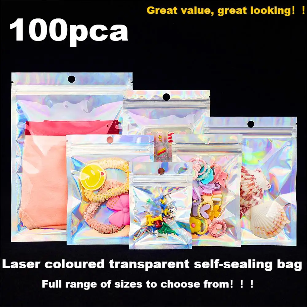 100Pcs Self-Sealing Laser Jewellery Transparent Plastic Packaging Bags Candy Postcards Jewellery Packaging Gift Storage Bags