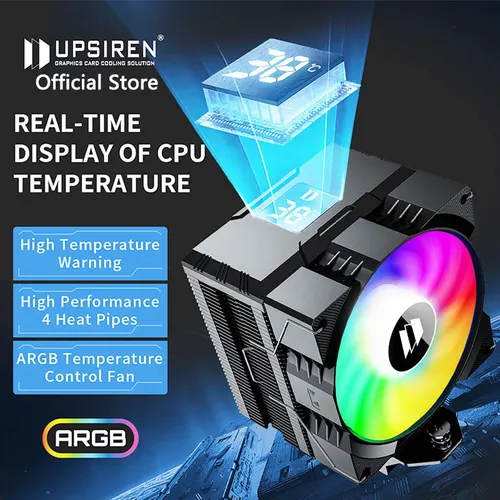 Imagen 2 del producto UPSIREN Walrus Assassin 90 radiador con pantalla Digital, radiador de refrigeración de aire con chasis de tubo de calor ARGB 4, compatible con LGA1700/115X/AM4/AM5