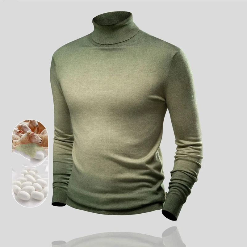 Korean Trend Fashion Autumn Winter Sweaters Men Turtleneck Gradient Color Smart Casual Long Sleeve Slim Pullovers Knitted Tops