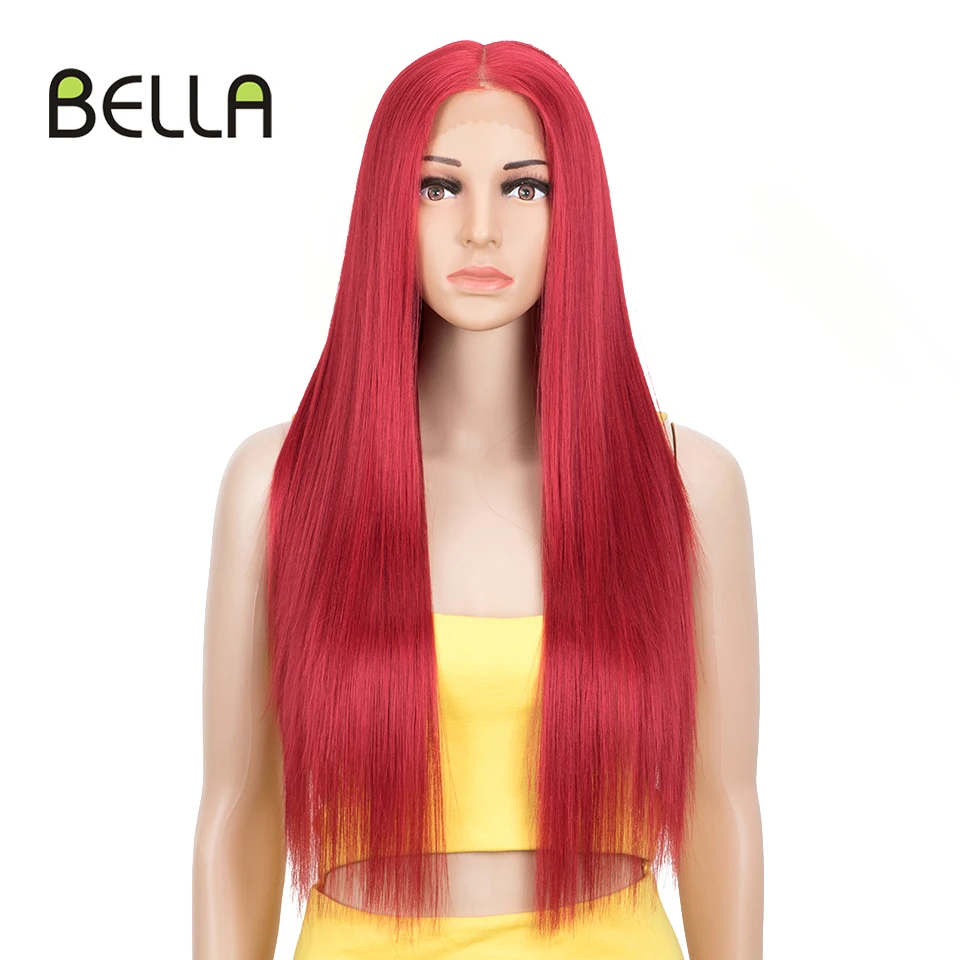 Bella Synthetic Lace Wigs Cosplay Women\'s Wig Red Wig T part Lace Wig 28 Inch Long Straight Hair Wig Heat Resistant Fiber