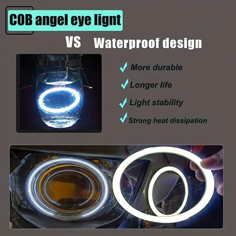2pcs Car Motorcycle LED Angel Eyes Ring Lights - 60mm/2.3in - Bright Lights