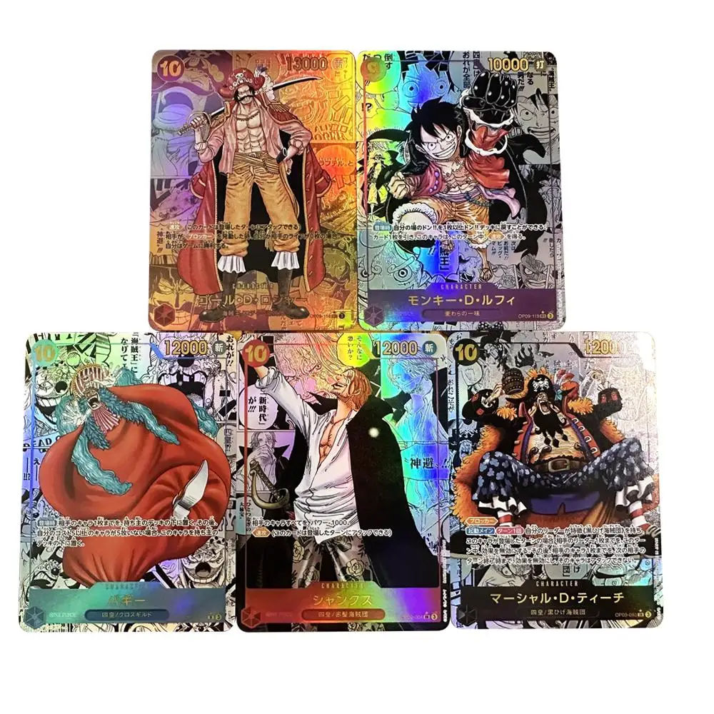 5Pcs/set Anime One Piece OPCG DIY Emperor OP09 New Manga Luffy Shanks Teach Roger Refractive Relief Card Game Collection Cards