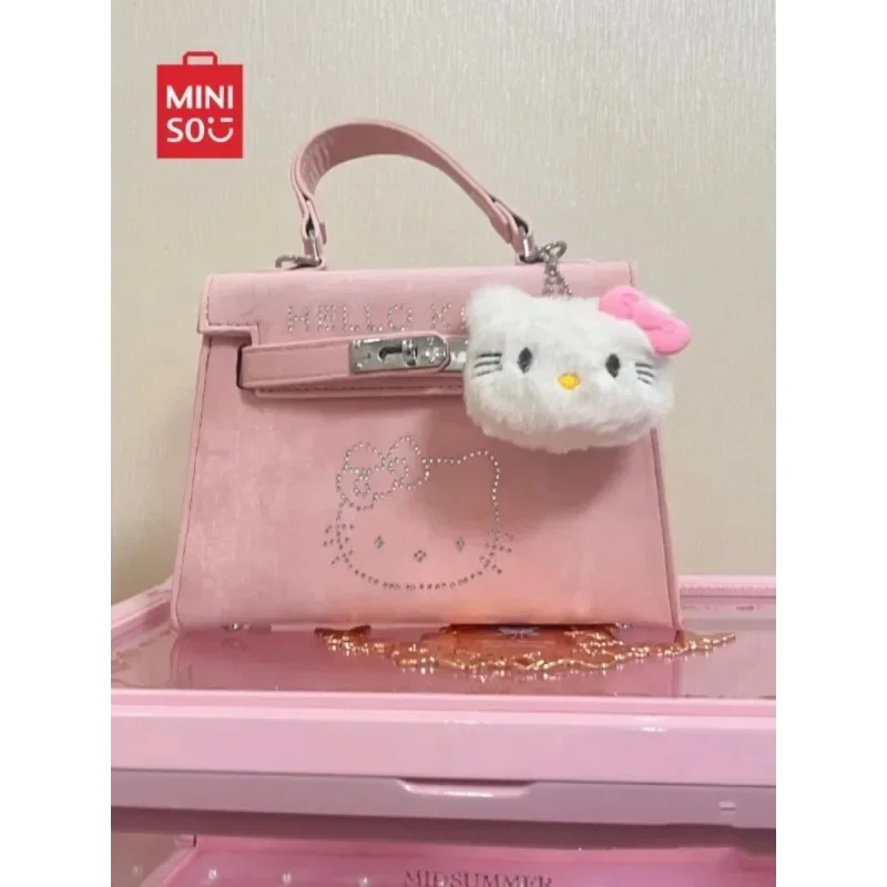 Miniso, весенне-осенняя маленькая сумка HelloKitty со сверкающими бриллиантами и розовой платиной, женская сумка с усовершенствованной текстурой,