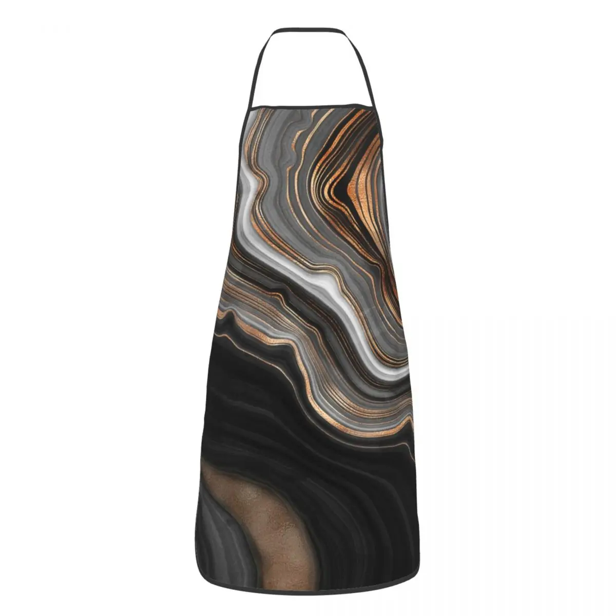 Elegant Black And Gray Marble Bib Apron Adult Women Men Chef Tablier Cuisine for Kitchen Cooking Gold Veins Marbled Texture