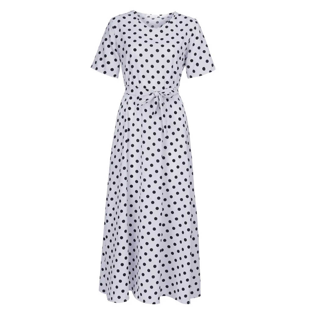 Round Neck Short Sleeved Strap Beach Polka Dot Printing Dresses For Women Fashionable Casual Elegant Women's Long Skirts