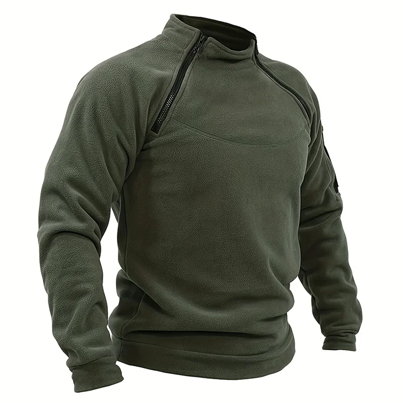 Mens Tactical Pullover Casual Military Sweatshirt Fleece Jacket Standing Collar Pullover Solid Color Sweater Windproof Clothes