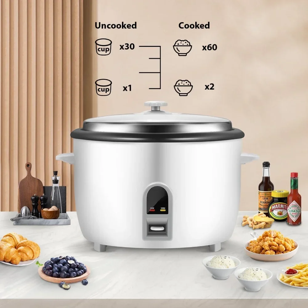 Rice Cookers, Commercial Rice Cooker, 30-Cup Large Capacity  (UnCooked), One Touch Operation & 12-Hour Keep Warm, Rice Cookers