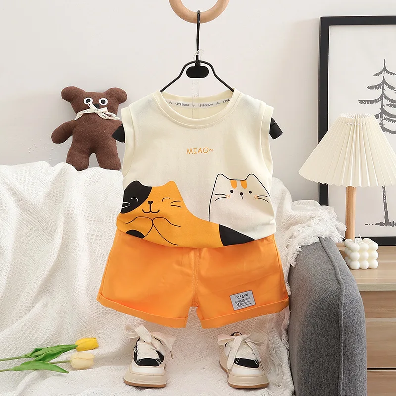 Summer Girls Clothes Suit Children Boys Vest Shorts 2Pcs/Sets Kids Infant Baby Boys Clothing Sports Costume Toddler Tracksuits