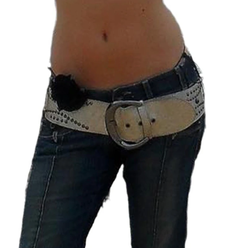 Casual Pin Buckle Belt for Women Faded Waist Belt Rivet Studded Wide Belt for Teens Girls Female Western Cowboy Belt