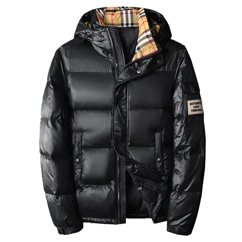 العصرية الرجال عارضة مقنعين أسفل سترة 2025 الشتاء أزياء الأبيض بطة ريشة الدافئة أعلى النمط الأوروبي منتظم صالح #2