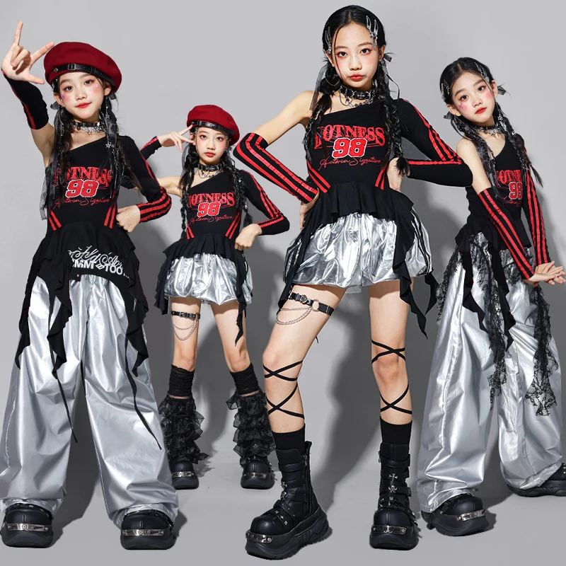 

Girls K-pop Black Crop Top Street Dance Cargo Pants Kids Hip Hop Jazz Girl Group Clothes Sets Children Streetwear Teens Costumes