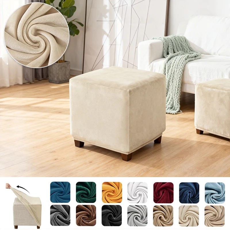 

Square Velvet Ottoman Cover Washable Elastic Stretch Fit Slipcover for Pouf Footstool and Living Room Furniture Protector Case