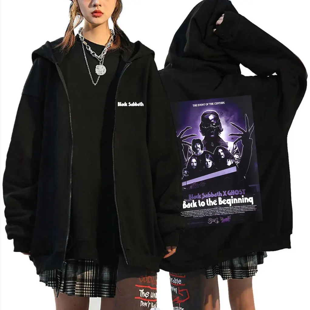 

Rock Band Black Sabbath & Ghost Band Back To The Beginning Zipper Hoodie Ozzy Osbourne Zip Up Hoodies Male Vintage Jacket Coat