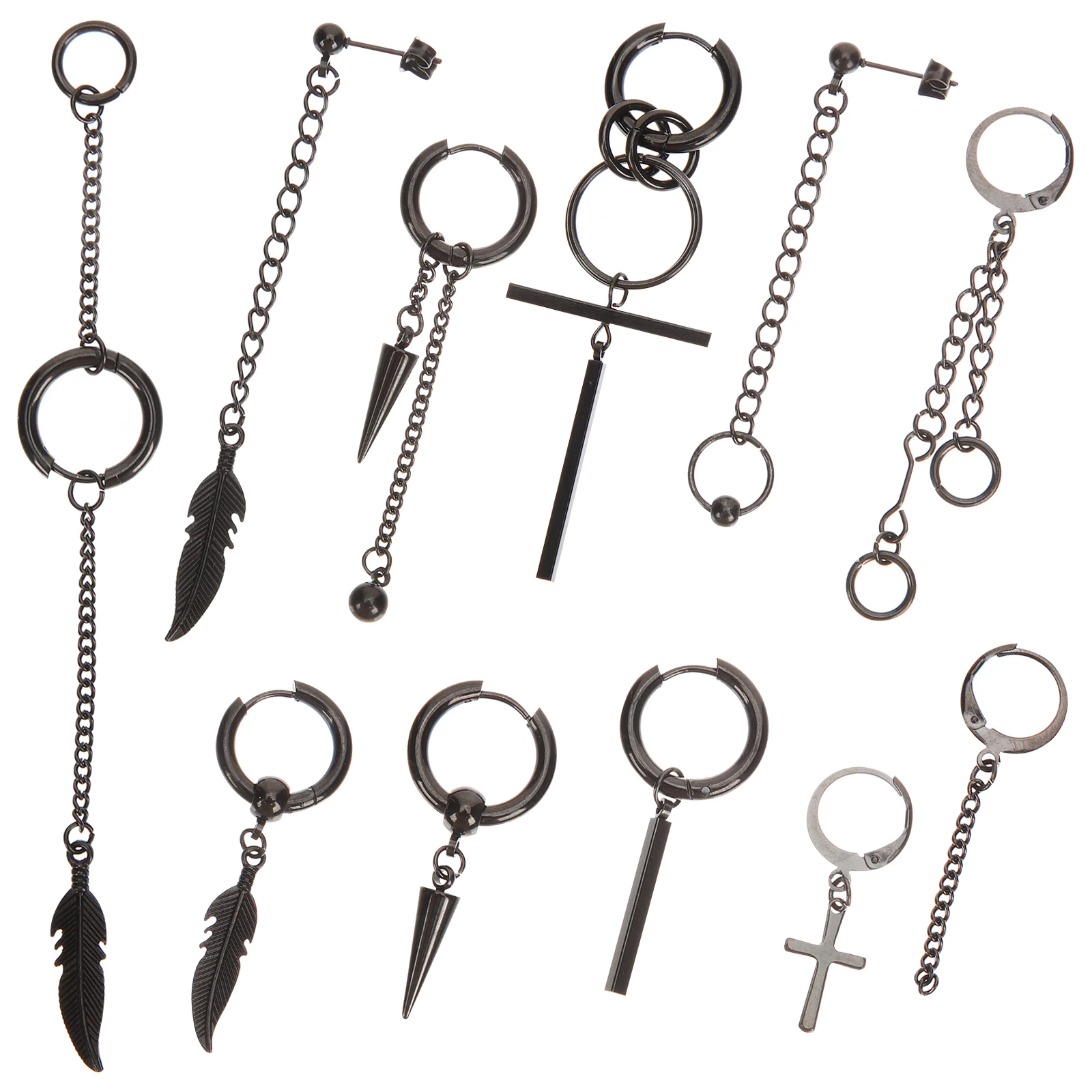 

11Pcs Modern Clip on Earrings Men Dangle Stainless Steel Drop Earrings Festival Casual Women Trendy Accessories