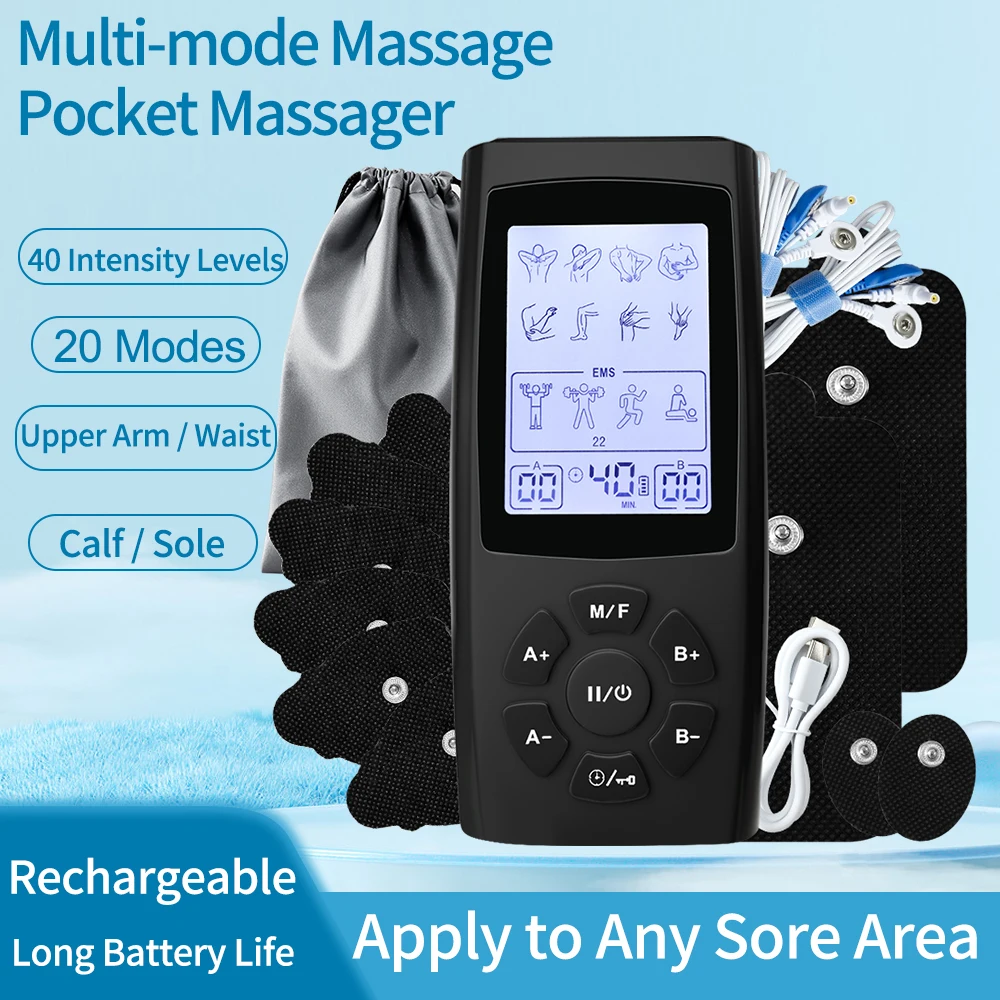 40 Levels EMS TENS Dual Output Pulse Machine Full Body Back Massager Muscle Stimulator Electroestimulador Body Soothing Massager