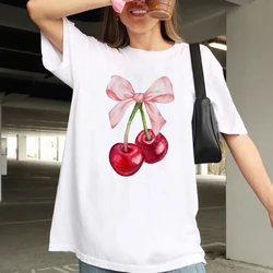 Women T-shirts Cherry Bow T Shirt 90s Ladies Fashion Clothing Cartoon Clothes Short Sleeve Female Tees Valentine Tshirt