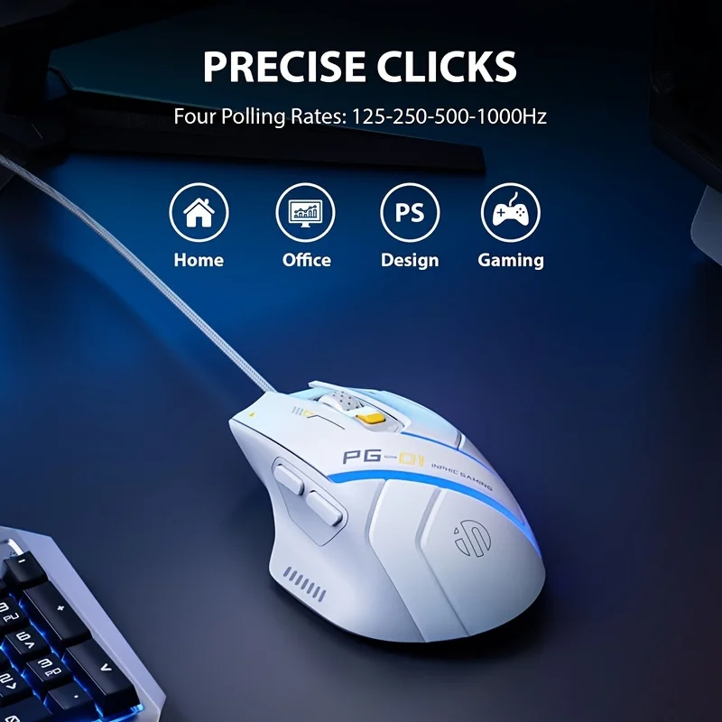 1pc USB Wired Gaming Mouse, Ergonomic Design with Programmable Macro, RGB Lighting, Optical Motion Detection, Right-Hand Orienta