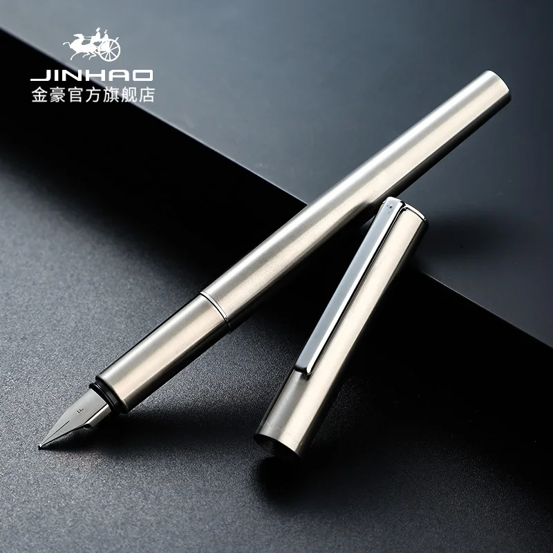 Перьевая ручка Jinhao 35, роскошная элегантная цельностальная/матовая черная ручка с пером EF/F, чернильная ручка для каллиграфии, школьные канцелярские принадлежности