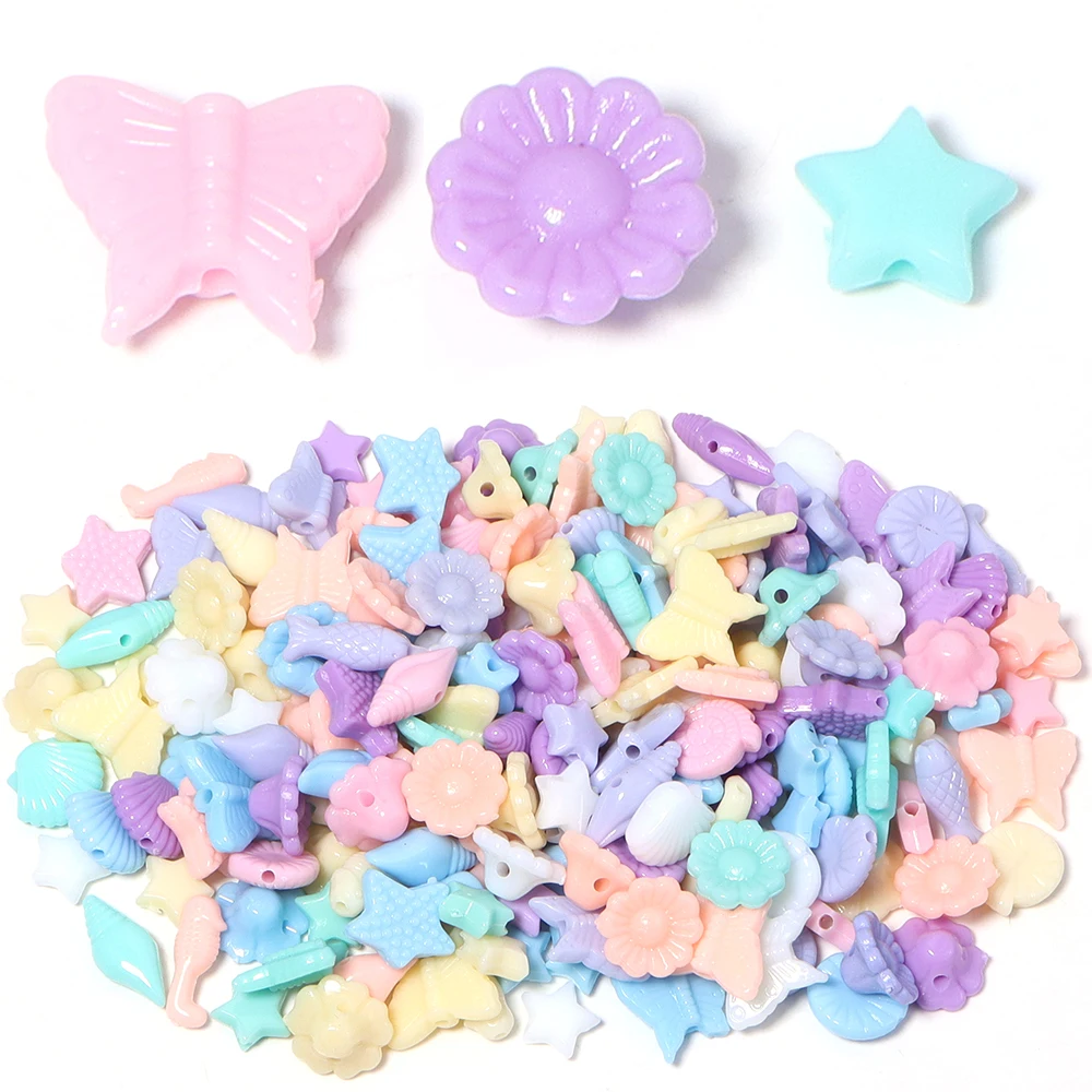 100pcs/lot Butterfly Flower Star Acrylic Beads Cream Color Loose Spacer Beads For Jewelry Making DIY Necklace Bracelet