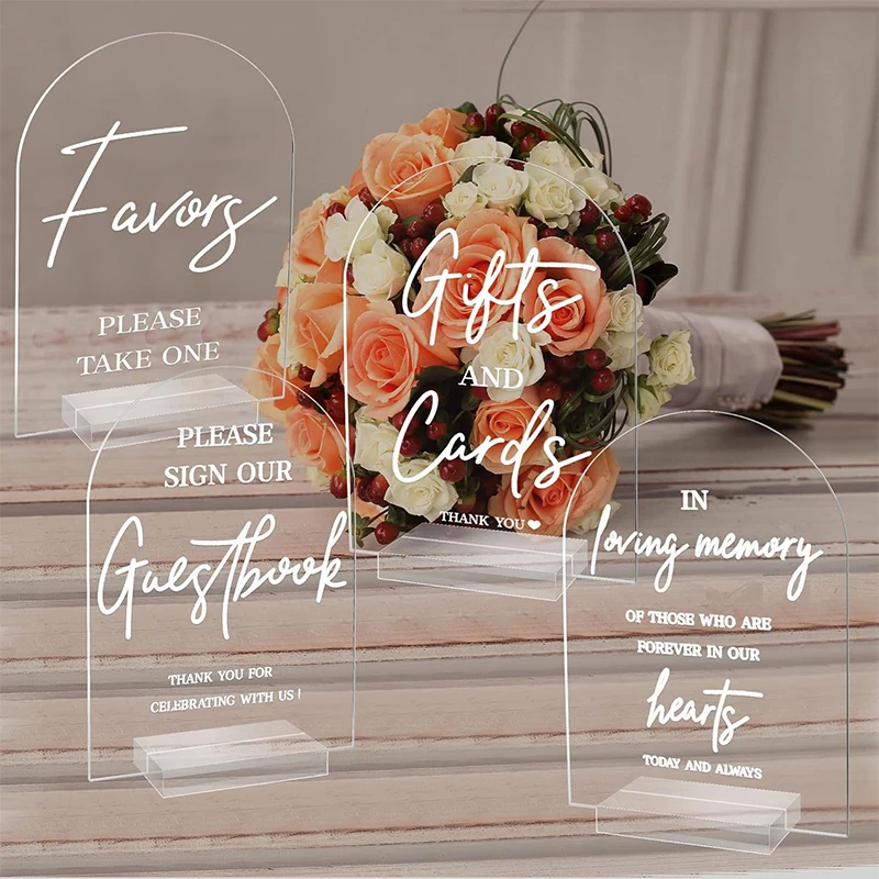 4pcs Clear Acrylic Table Signs Central Decoration of Party Dining Table Place Card Holders Weddings Parties Table Setting Decor
