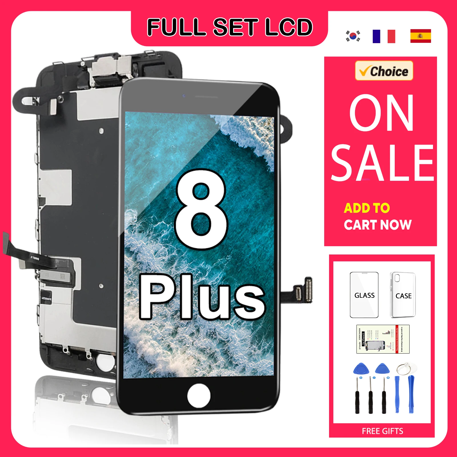 Full Set LCD Screen For iPhone 8 Plus 8P Display Replacement Kit Touch Digitizer Assembly Include Front Camera A1864 A1897 A1898