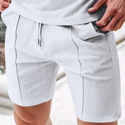 2024 Summer Men's New Large Solid Sport Waffle Trendy Split Shorts Casual Shorts